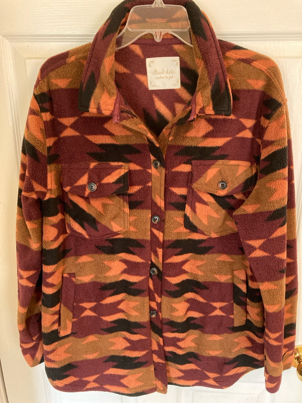 Altar'd State Maroon and Rust Plaid Fleece Jacket